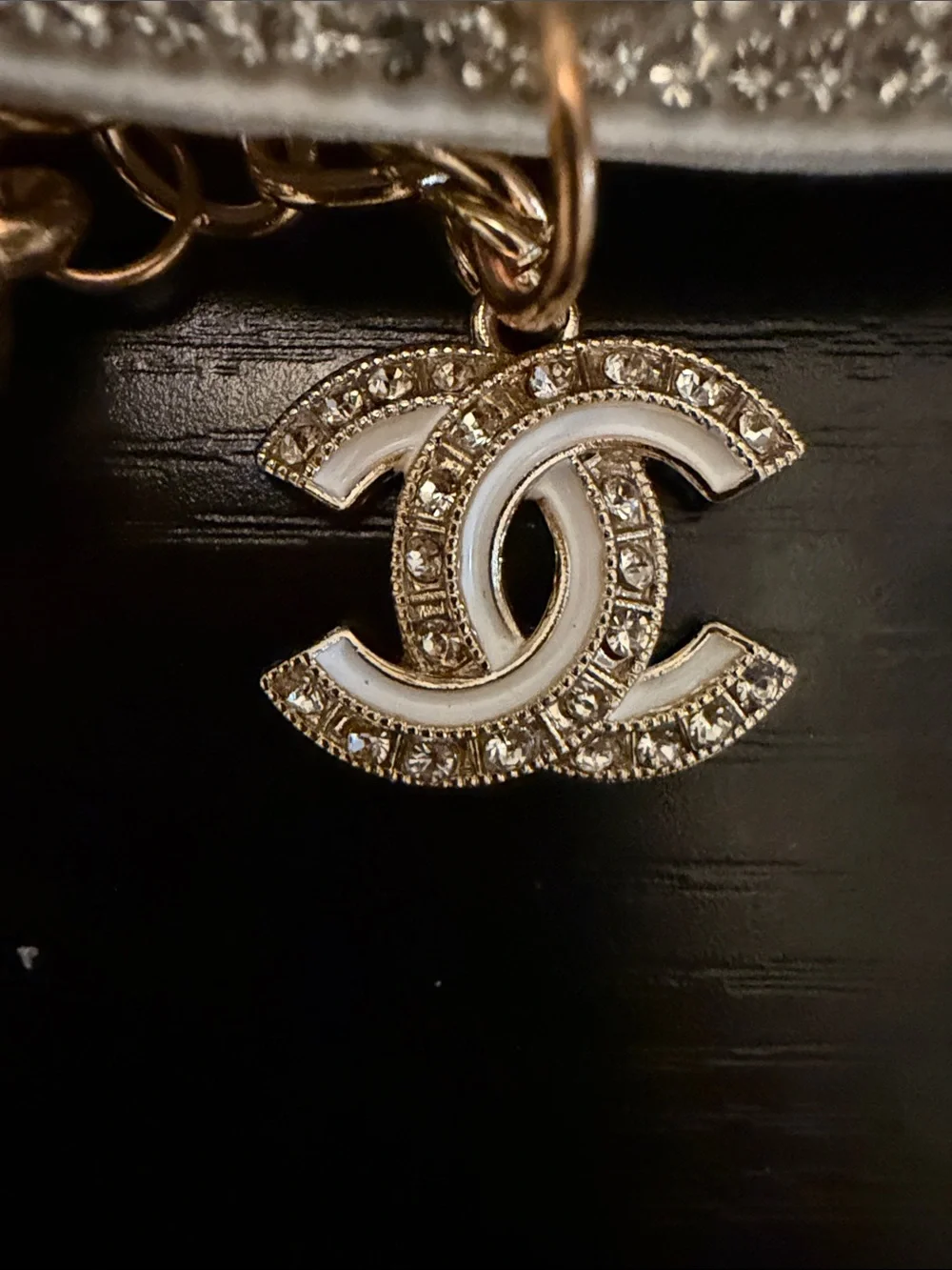 Inspired Rhinestone Tea/Coffee Cup Key & Card Holder Charm - White and Gold